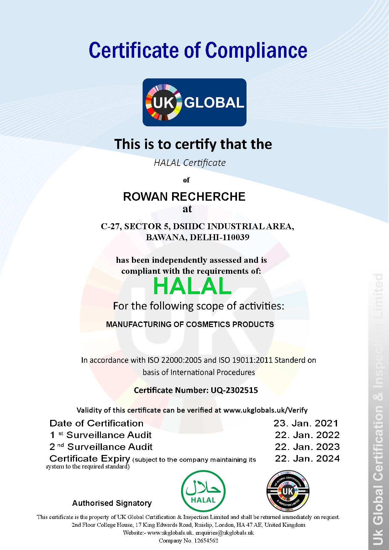 Halal Certificate Rowan Recherche